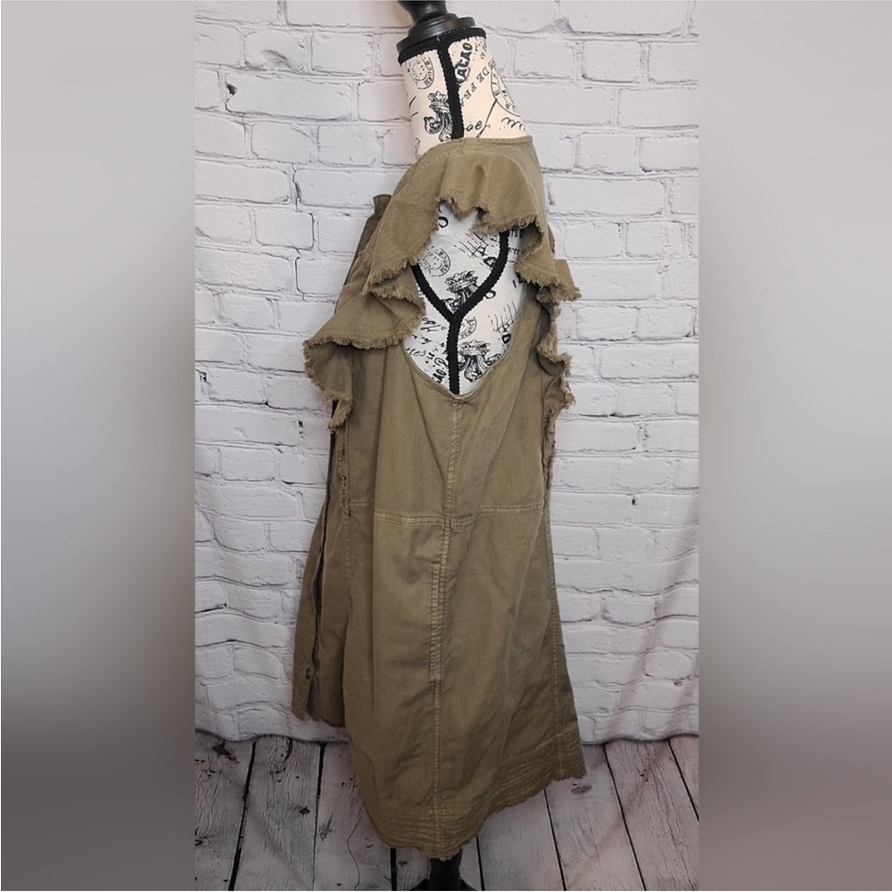 Pilcro Flutter-Sleeve Buttondown Tunic Dress in Moss Brown - Size L - Picture 6 of 14